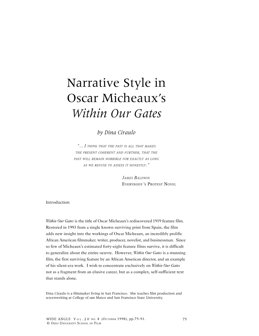 Narrative Style in Oscar Micheaux's Within Our Gates