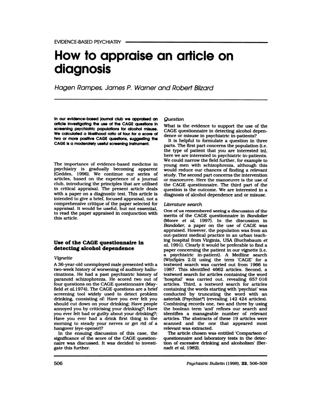 How to Appraise an Article on Diagnosis