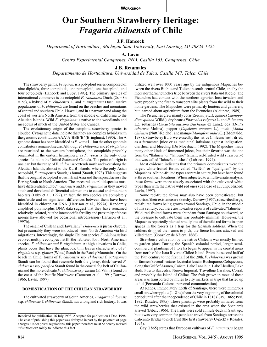 Our Southern Strawberry Heritage: Fragaria Chiloensis of Chile J.F