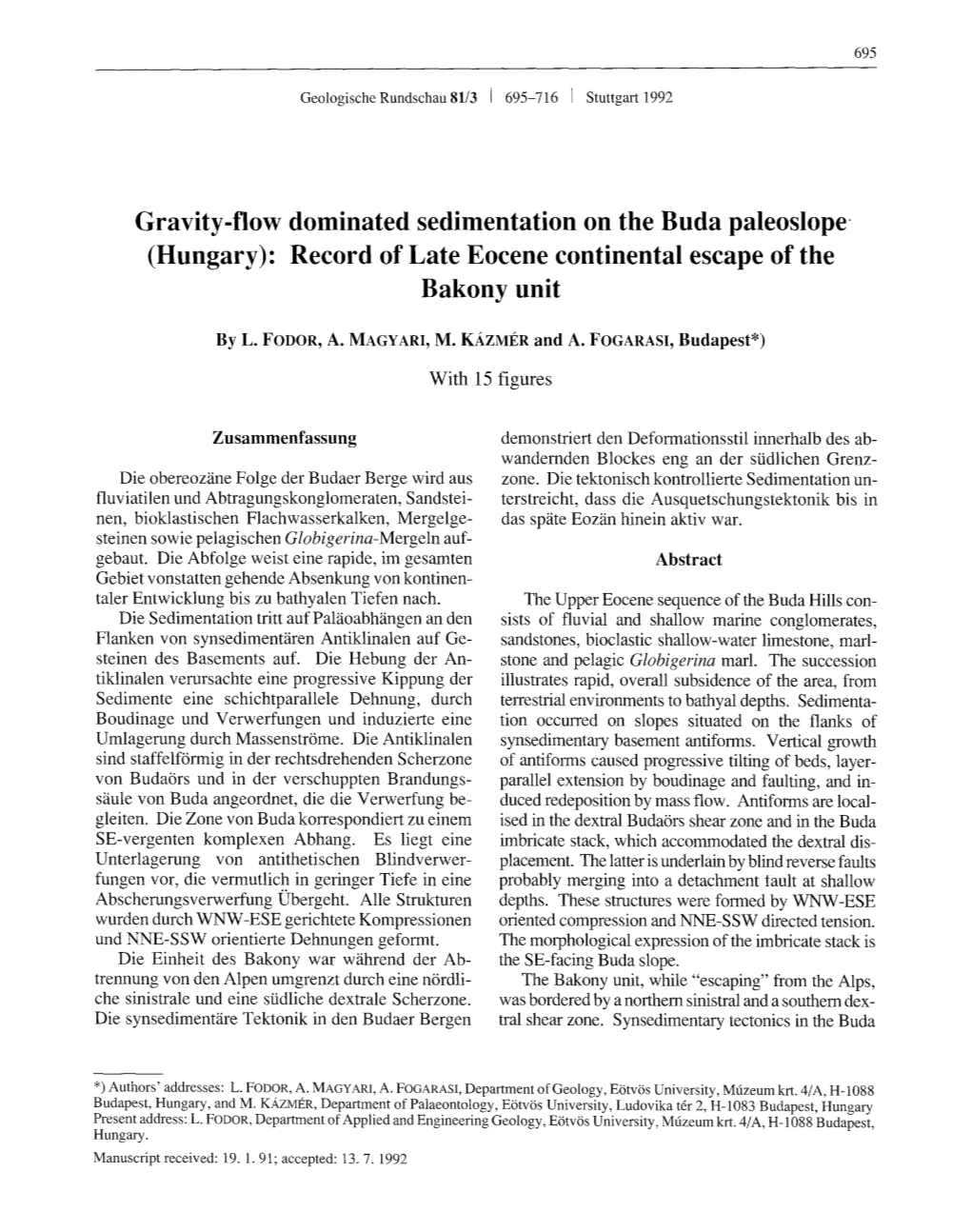 Record of Late Eocene Continental Escape of the Bakony Unit