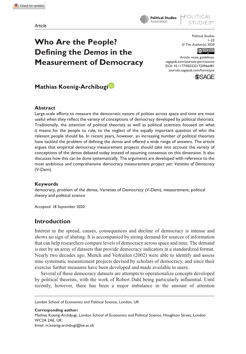 Defining the Demos in the Measurement of Democracy