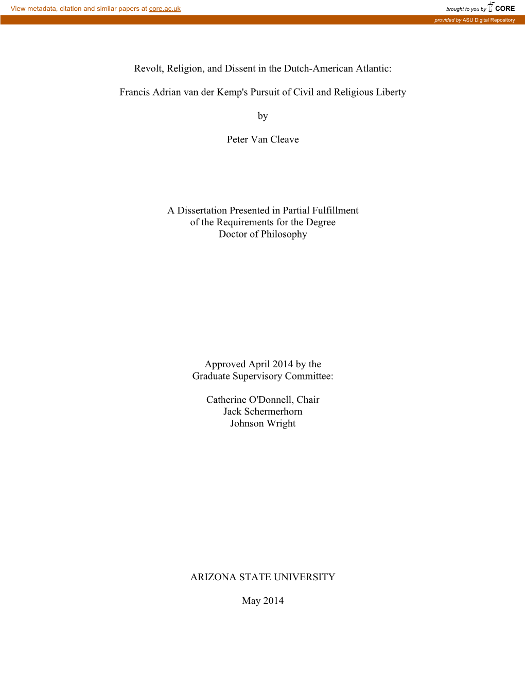 Revolt, Religion, and Dissent in the Dutch-American Atlantic: Francis