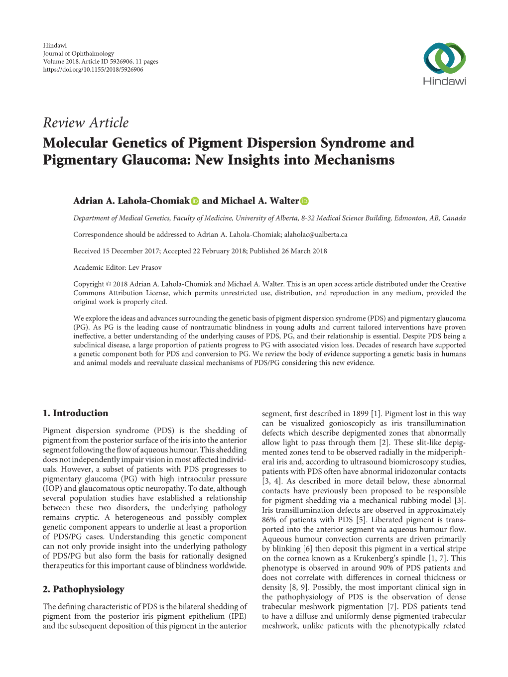 Molecular Genetics of Pigment Dispersion Syndrome and Pigmentary Glaucoma: New Insights Into Mechanisms