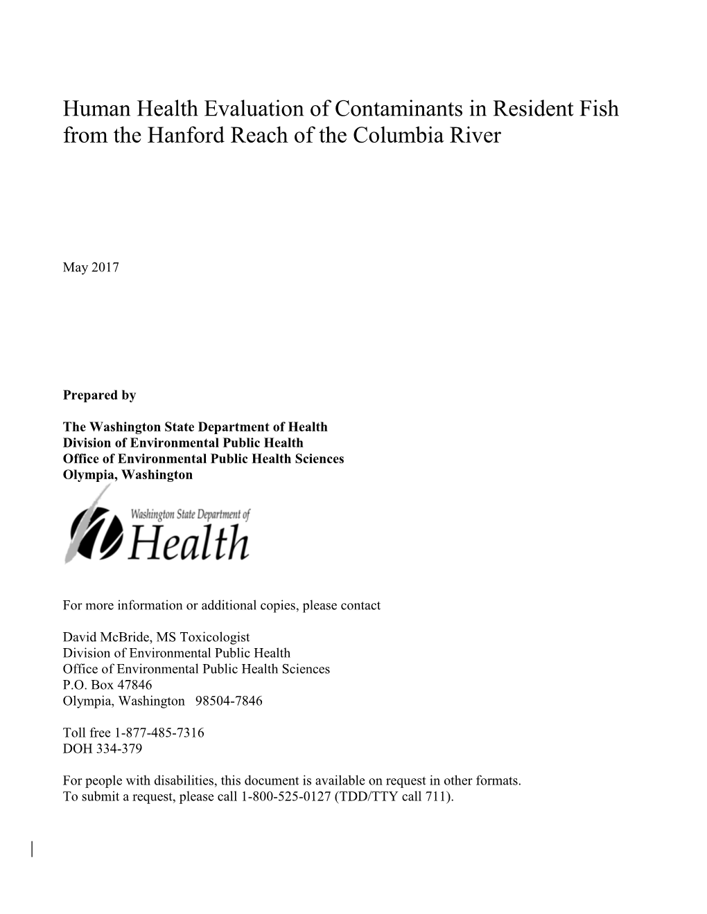 Human Health Evaluation of Contaminants in Resident Fish from the Hanford Reach of the Columbia River