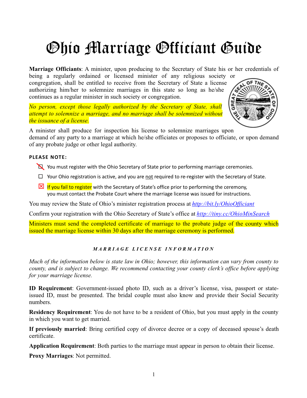 Ohio Marriage Officiant Guide