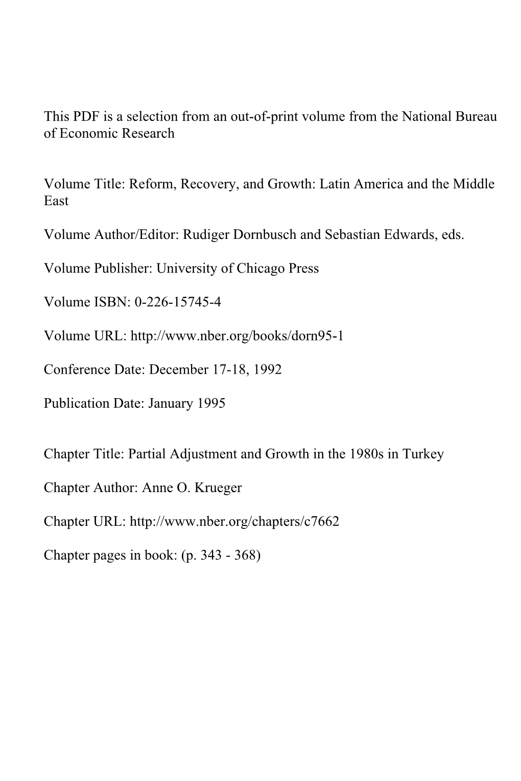 Partial Adjustment and Growth in the 1980S in Turkey