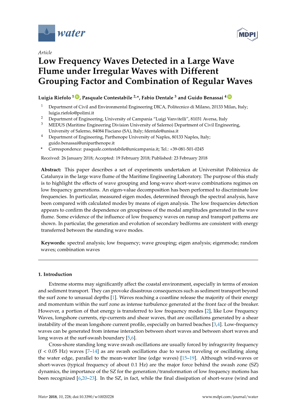 Low Frequency Waves Detected in a Large Wave Flume Under Irregular Waves with Different Grouping Factor and Combination of Regular Waves