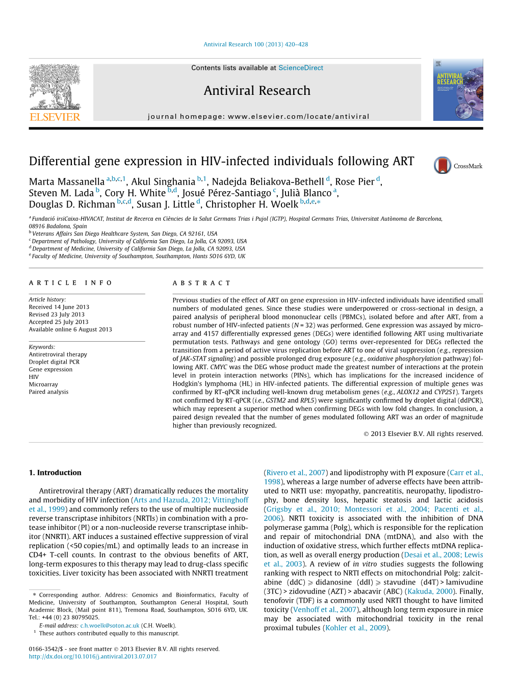 Differential Gene Expression in HIV-Infected Individuals Following ART