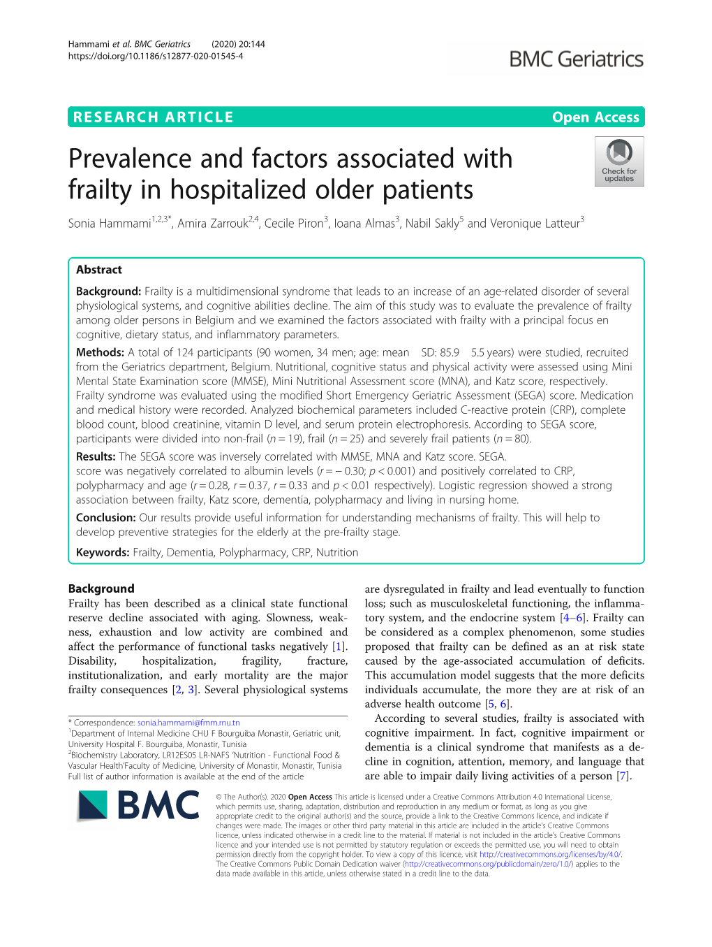 Prevalence and Factors Associated with Frailty in Hospitalized Older Patients