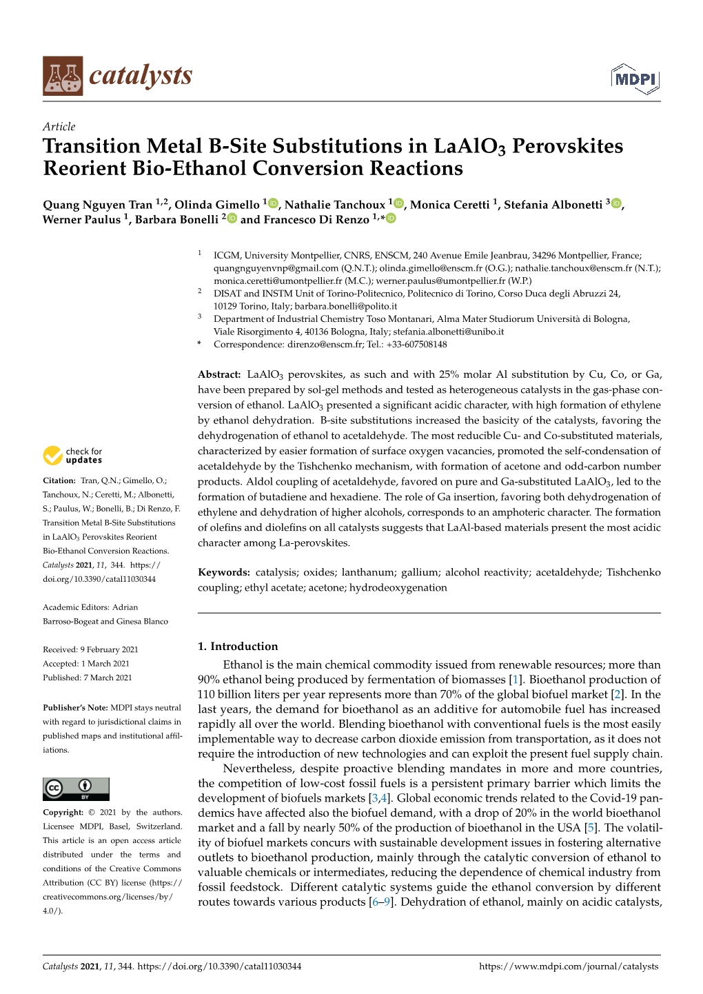 Transition Metal B-Site Substitutions in Laalo3 Perovskites Reorient Bio-Ethanol Conversion Reactions