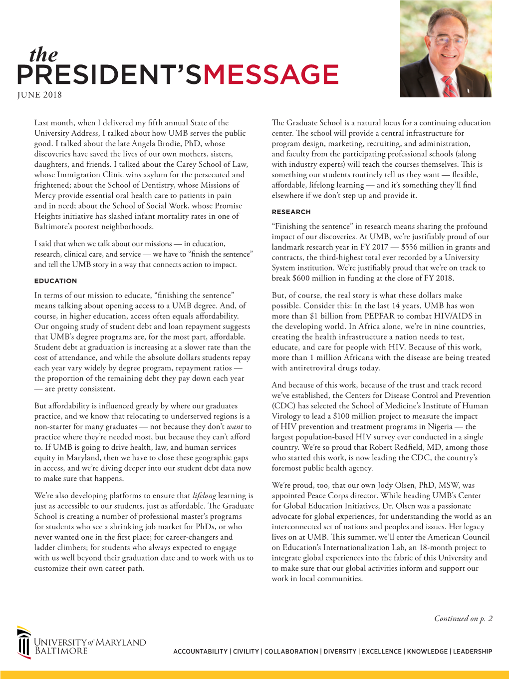 UMB President's Newsletter