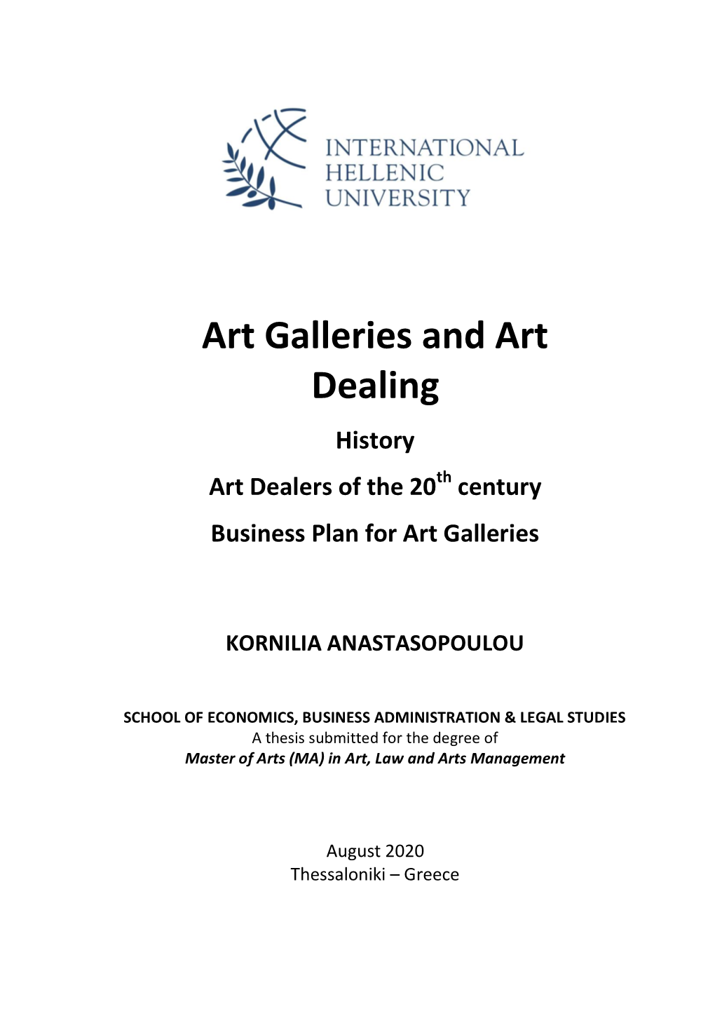 Art Galleries and Art Dealing History Art Dealers of the 20Th Century Business Plan for Art Galleries