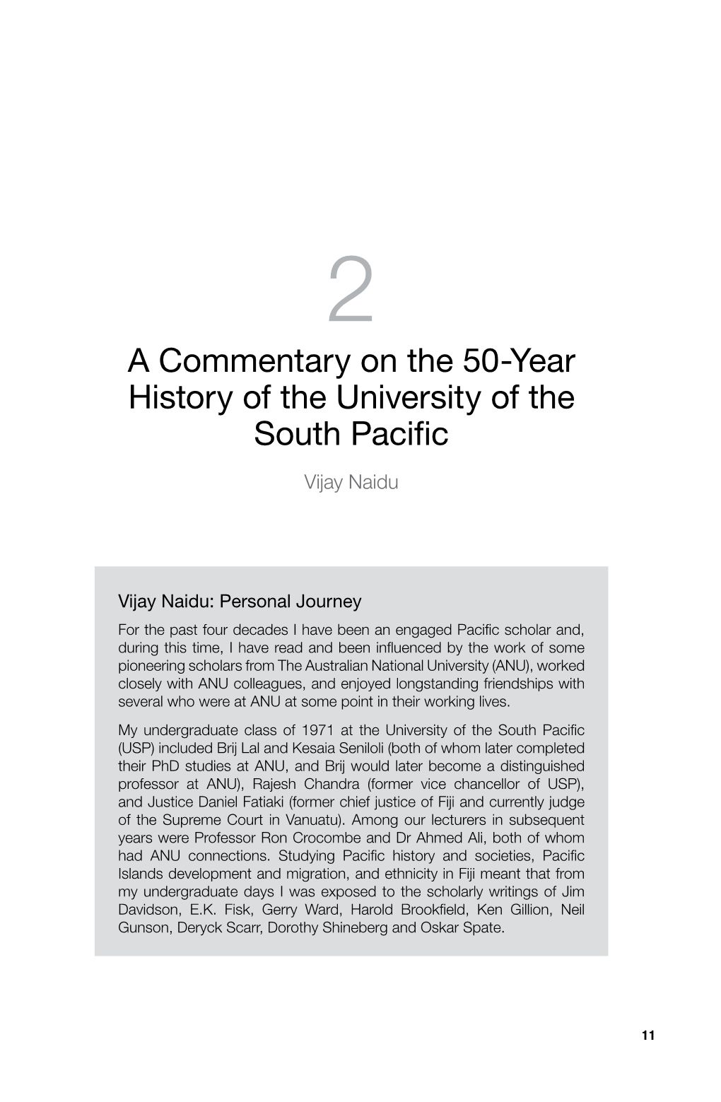 2. a Commentary on the 50-Year History of the University of the South Pacific