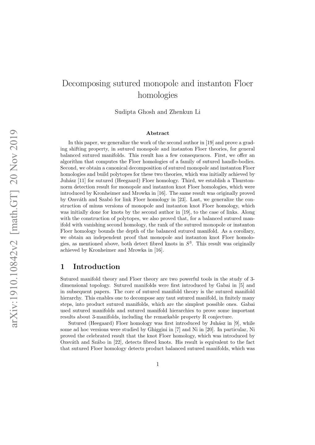 Decomposing Sutured Monopole and Instanton Floer Homologies