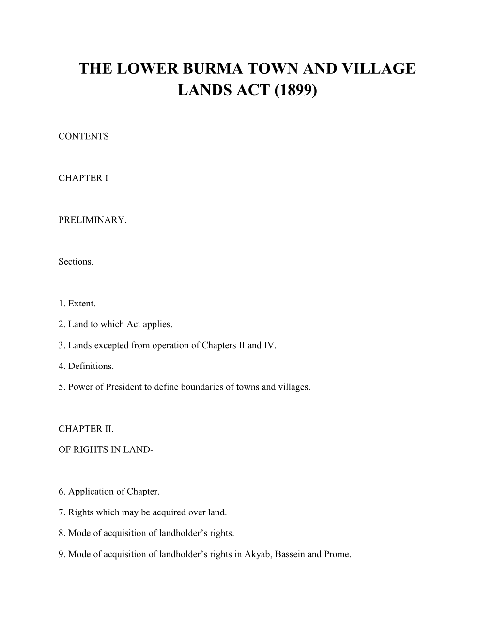 The Lower Burma Town and Village Lands Act (1899)