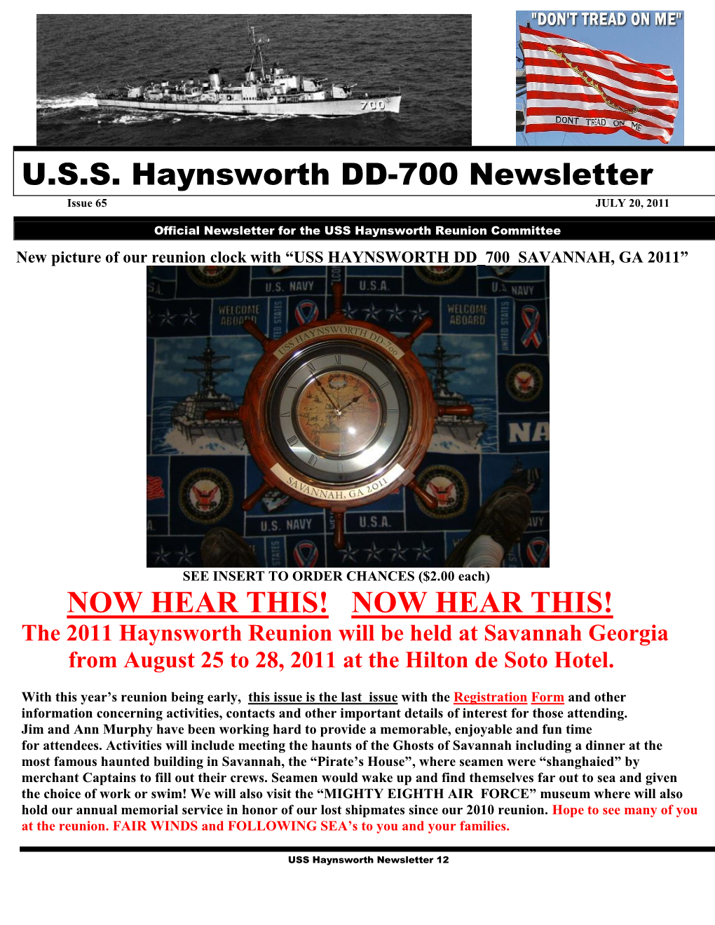 U.S.S. Haynsworth DD-700 Newsletter NOW HEAR THIS! NOW HEAR THIS!