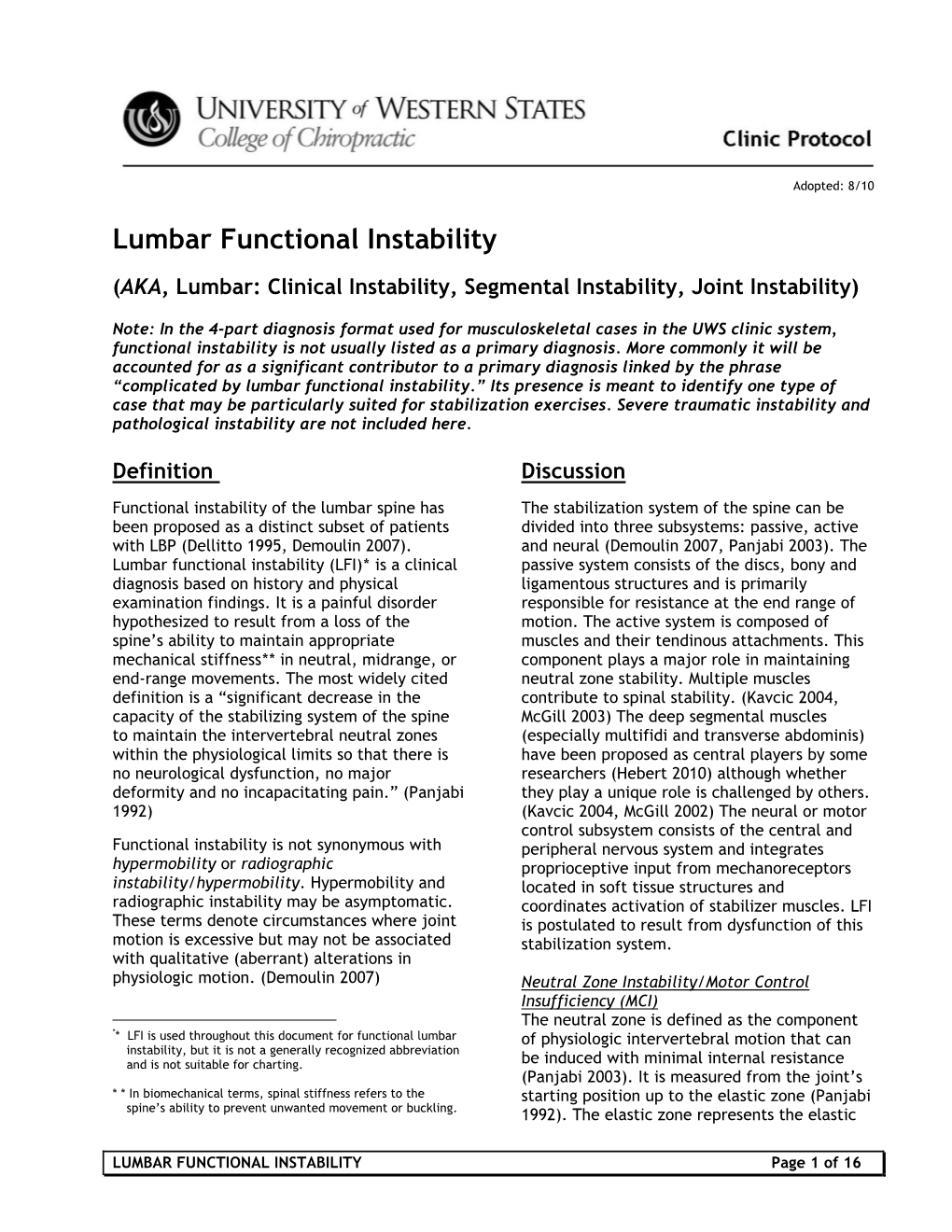 Lumbar Functional Instability