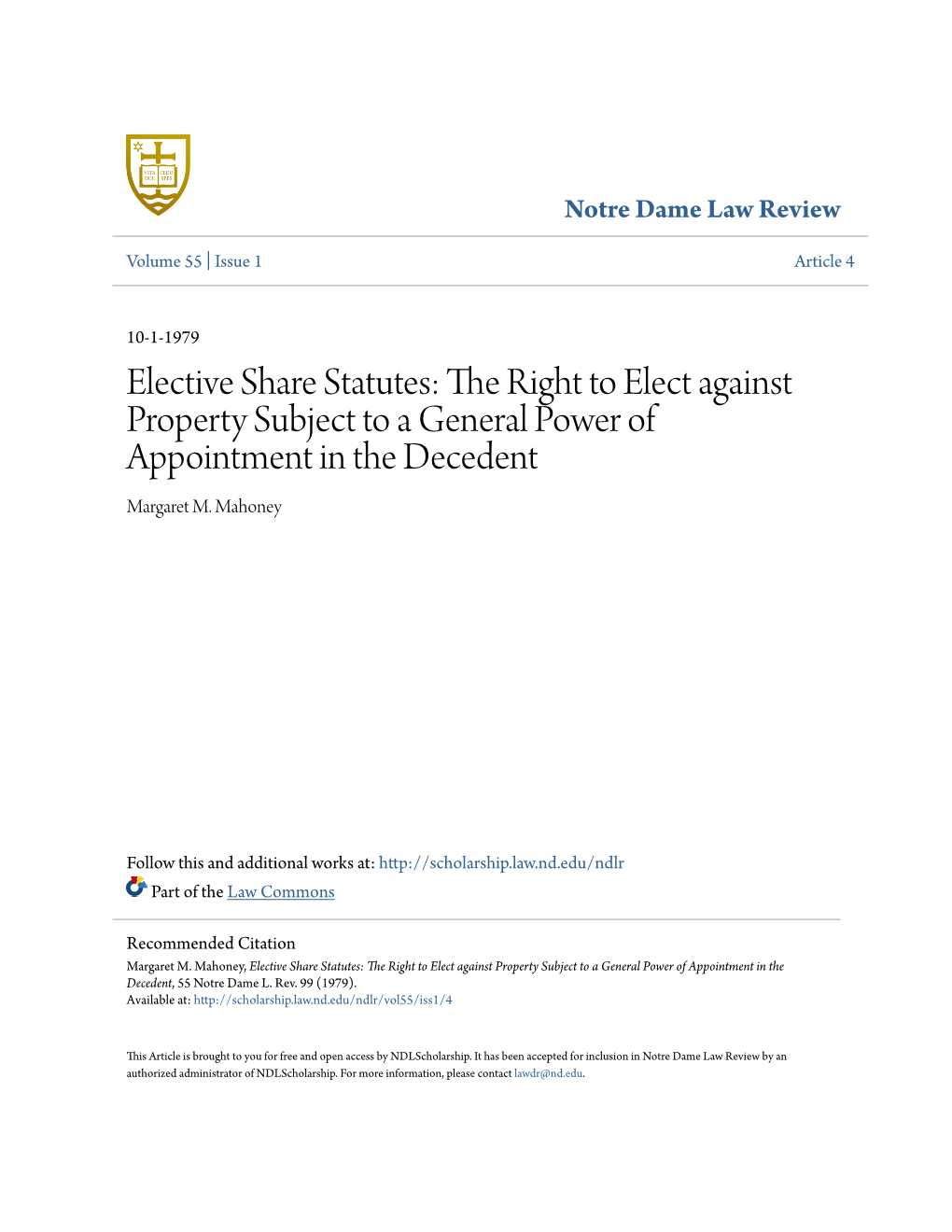 Elective Share Statutes: the Right to Elect Against Property Subject to a General Power of Appointment in the Decedent Margaret M