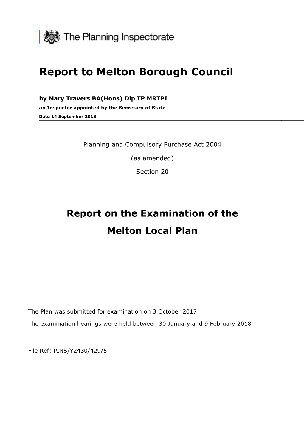 Report on the Examination of the Melton Local Plan