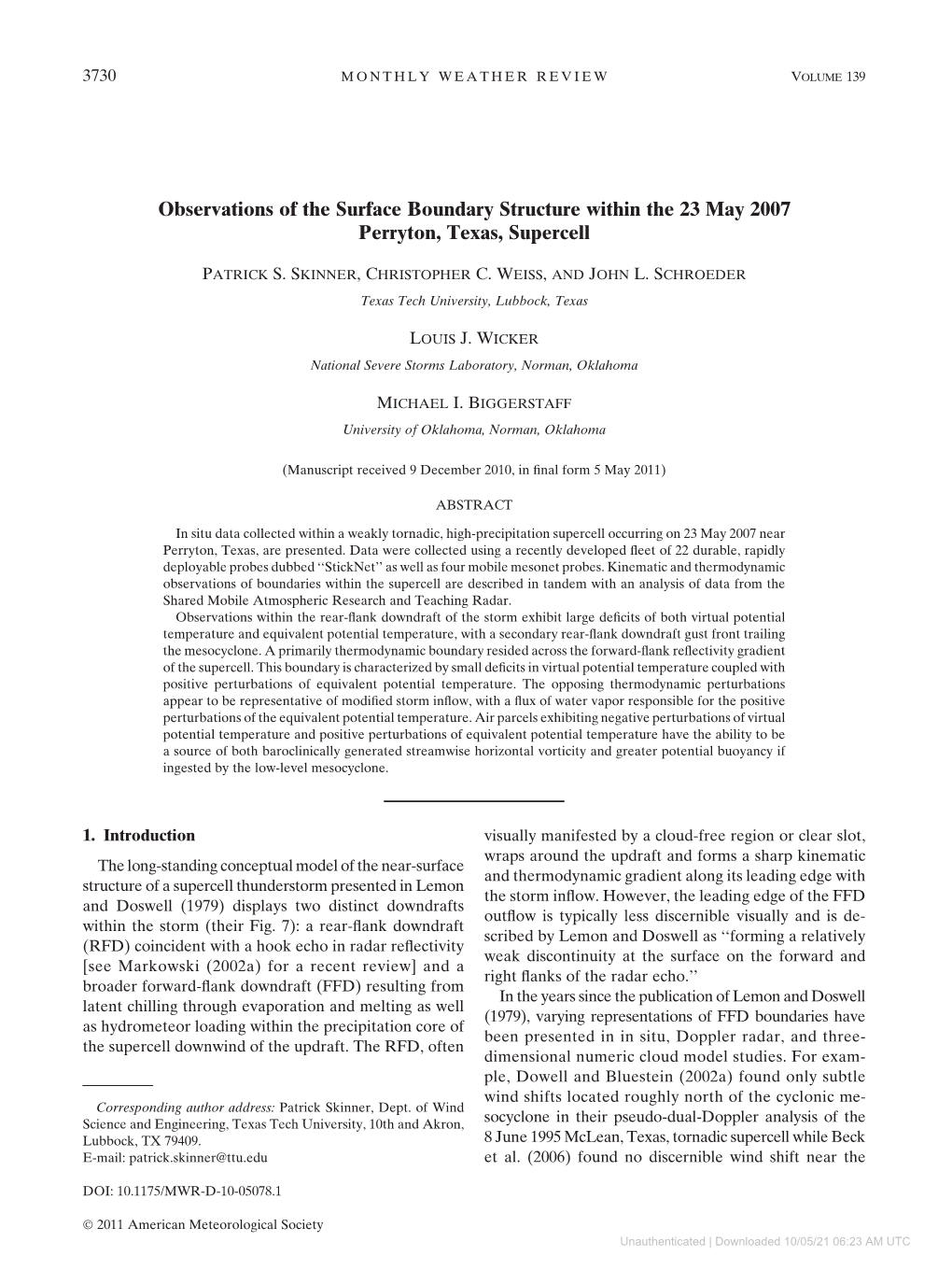 Observations of the Surface Boundary Structure Within the 23 May 2007 Perryton, Texas, Supercell