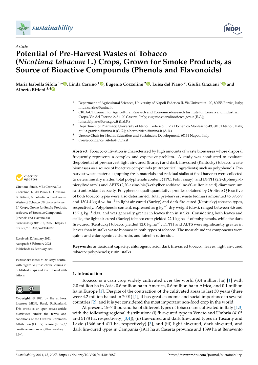 Potential of Pre-Harvest Wastes of Tobacco (Nicotiana Tabacum L.) Crops, Grown for Smoke Products, As Source of Bioactive Compounds (Phenols and Flavonoids)