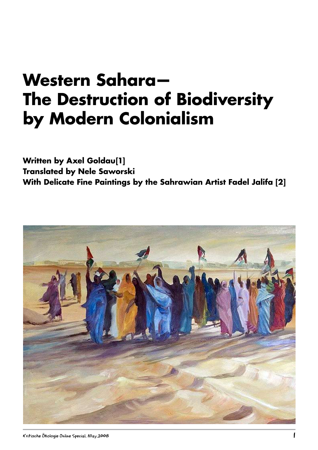 Western Sahara— the Destruction of Biodiversity by Modern Colonialism