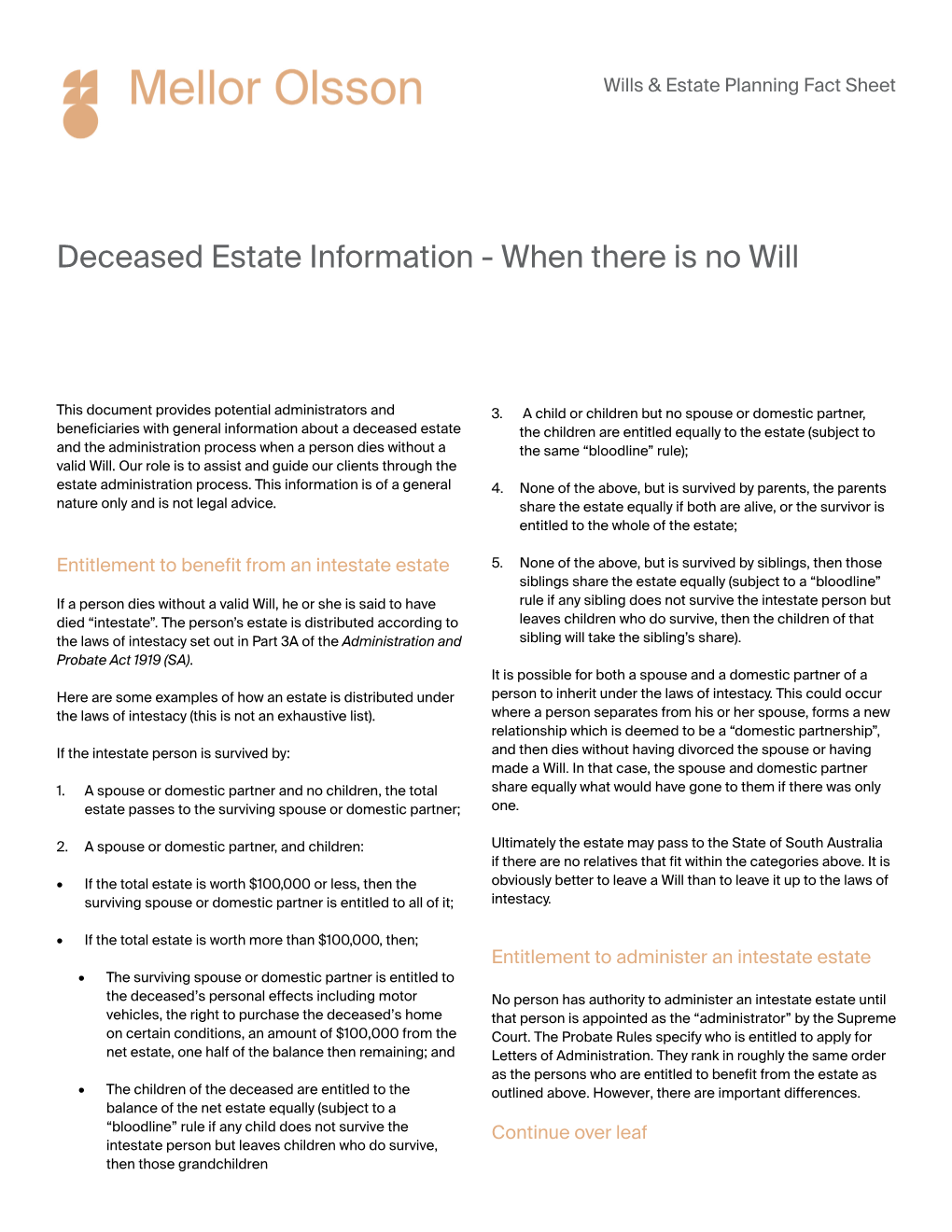 Deceased Estate Information - When There Is No Will