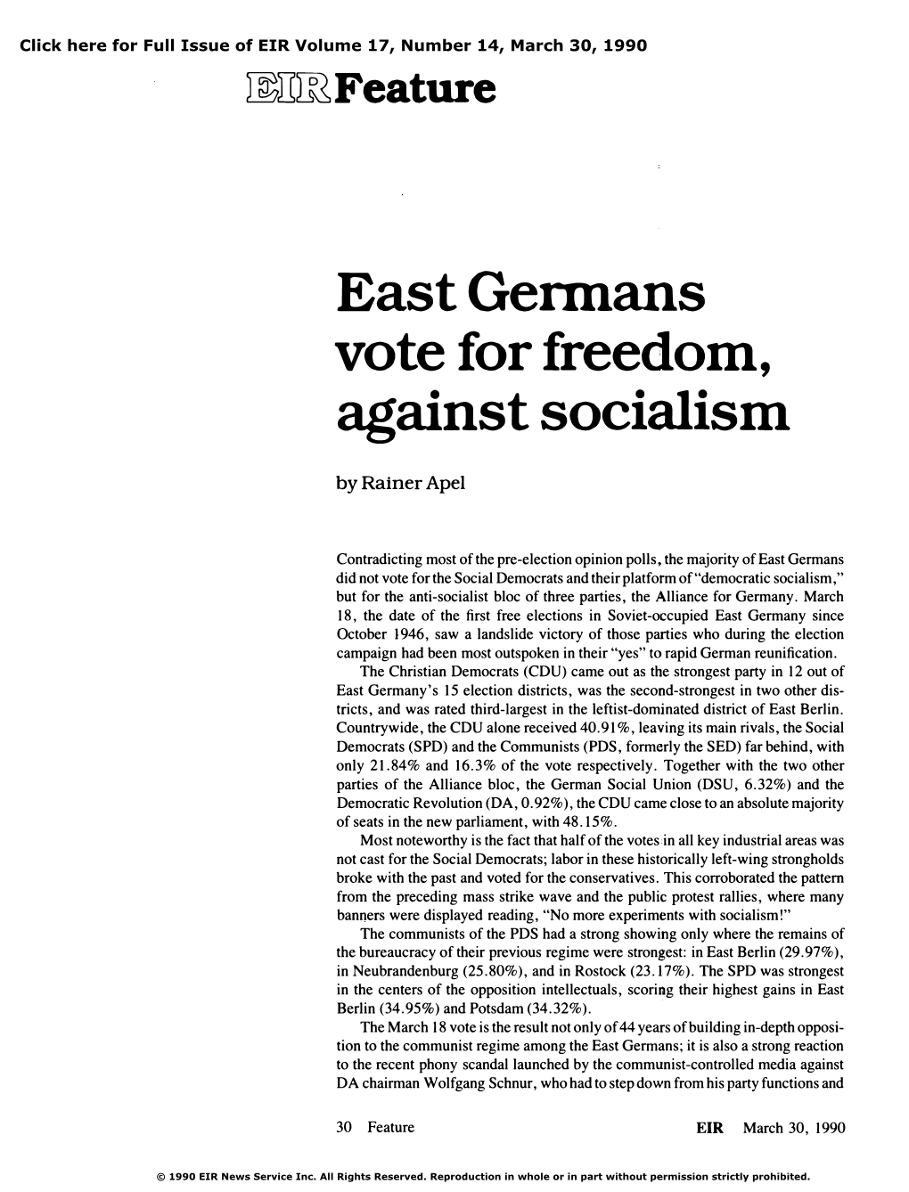 East Germans Vote for Freedom, Against Socialism