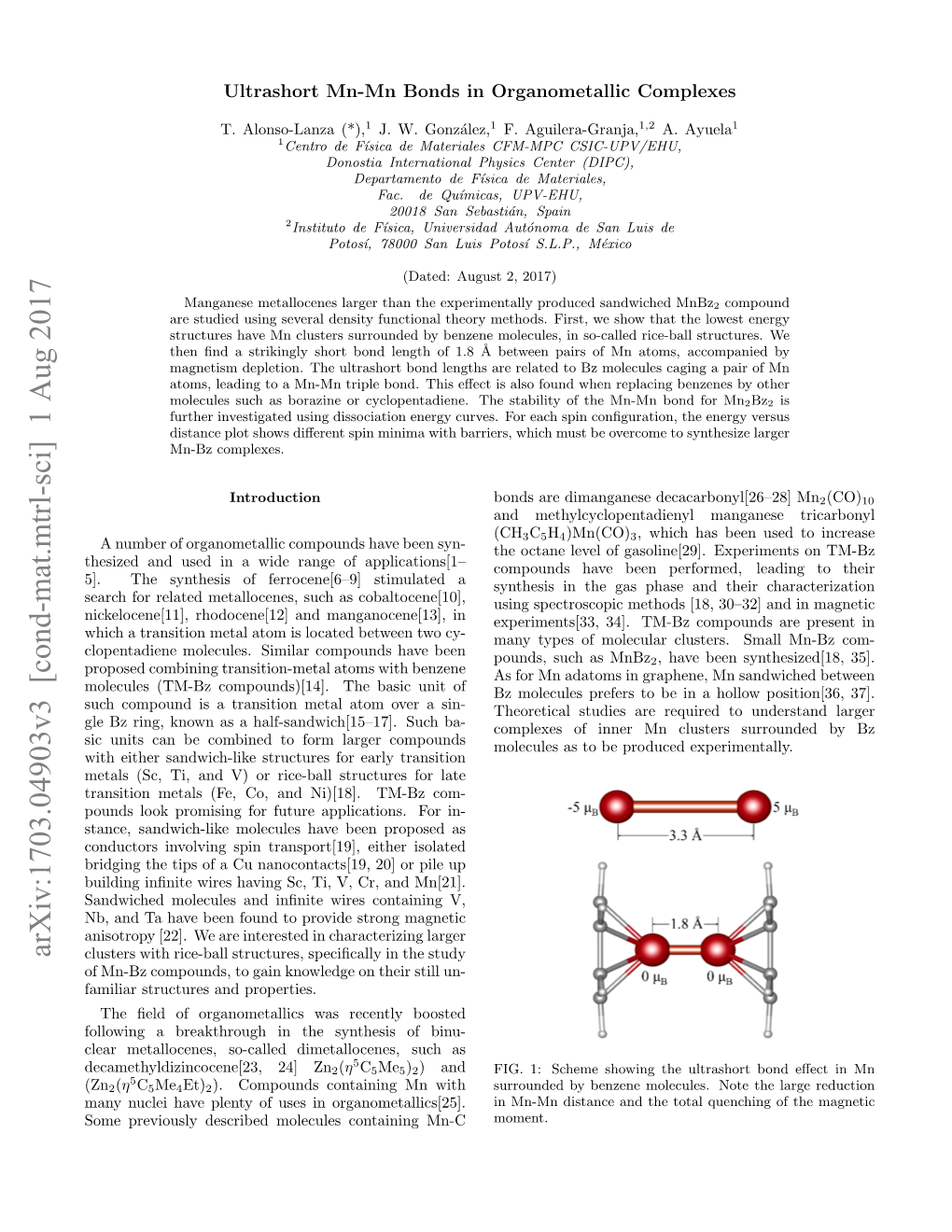 Ultrashort Mn-Mn Bonds in Organometallic Complexes