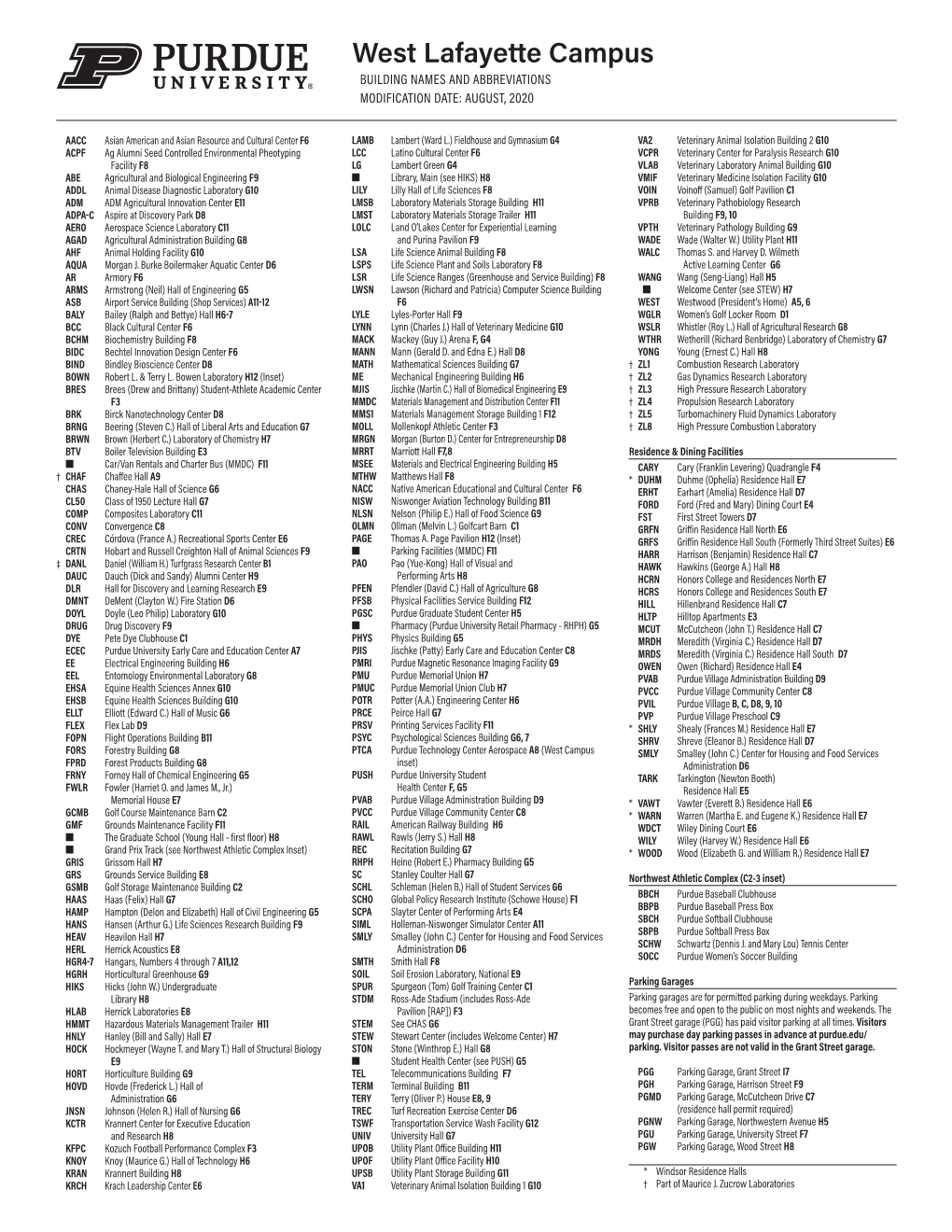 Campus BUILDING NAMES and ABBREVIATIONS MODIFICATION DATE: AUGUST, 2020