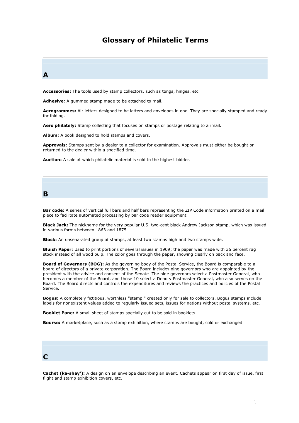 Glossary of Philatelic Terms