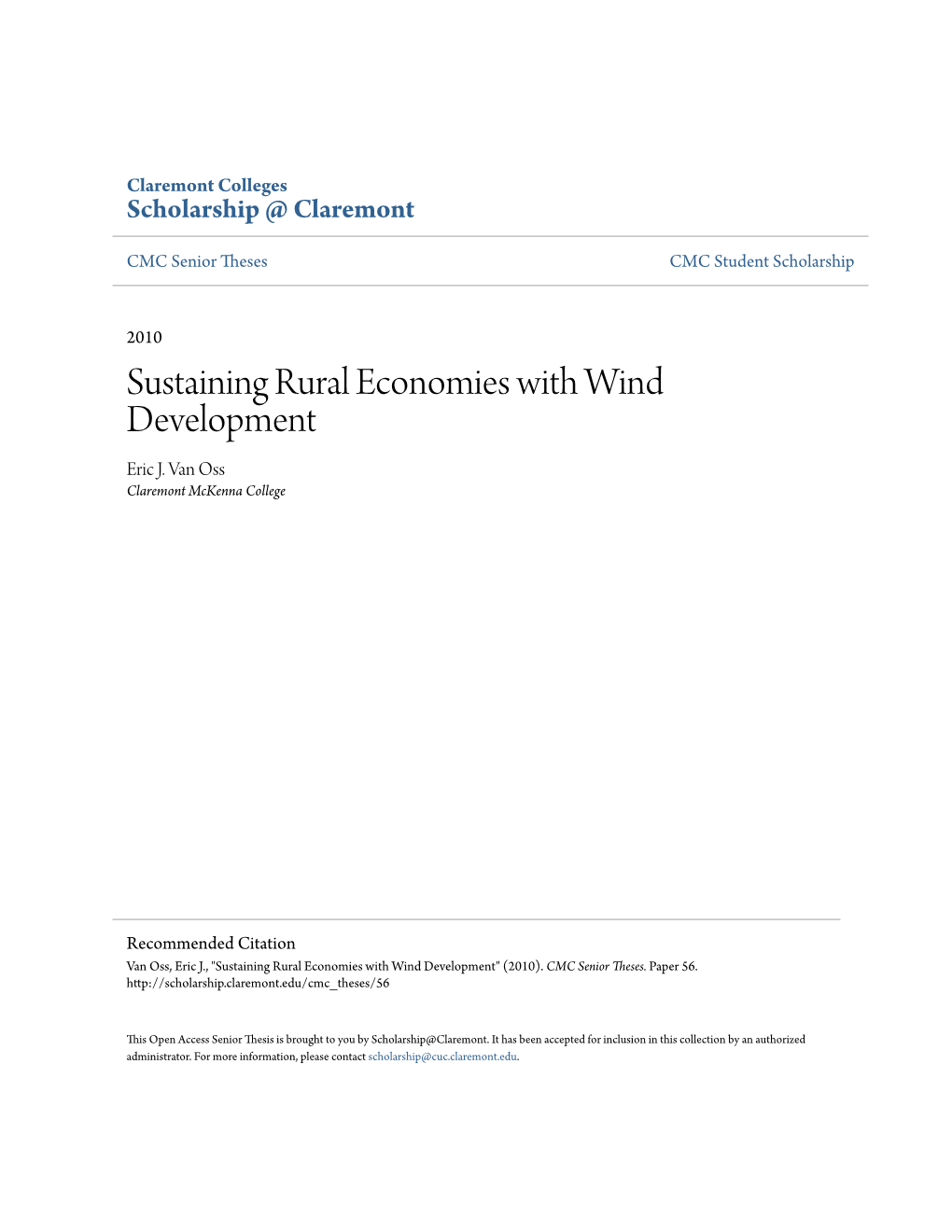Sustaining Rural Economies with Wind Development Eric J