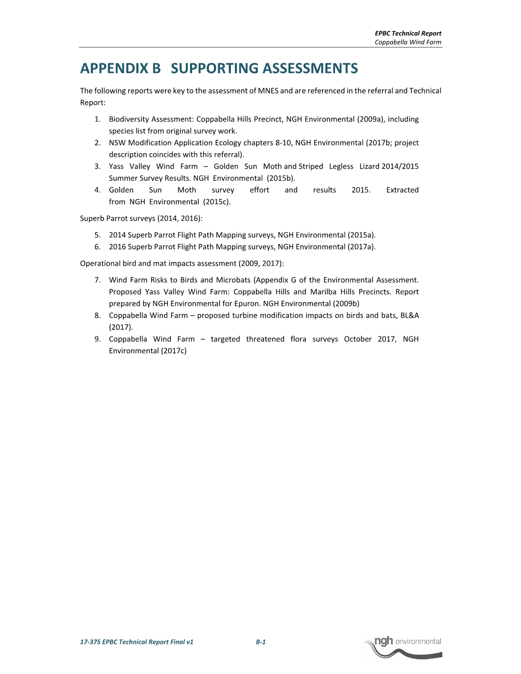 Appendix B Supporting Assessments