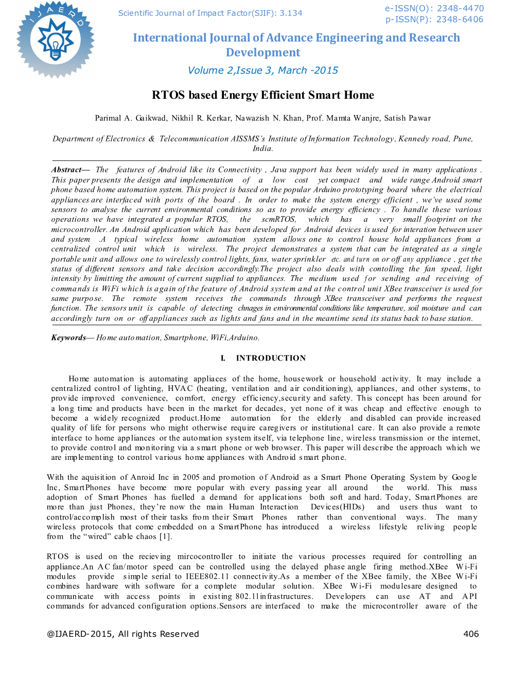 Aerd International Journal of Advance Engineering and Research Development Volume 2,Issue 3, March -2015