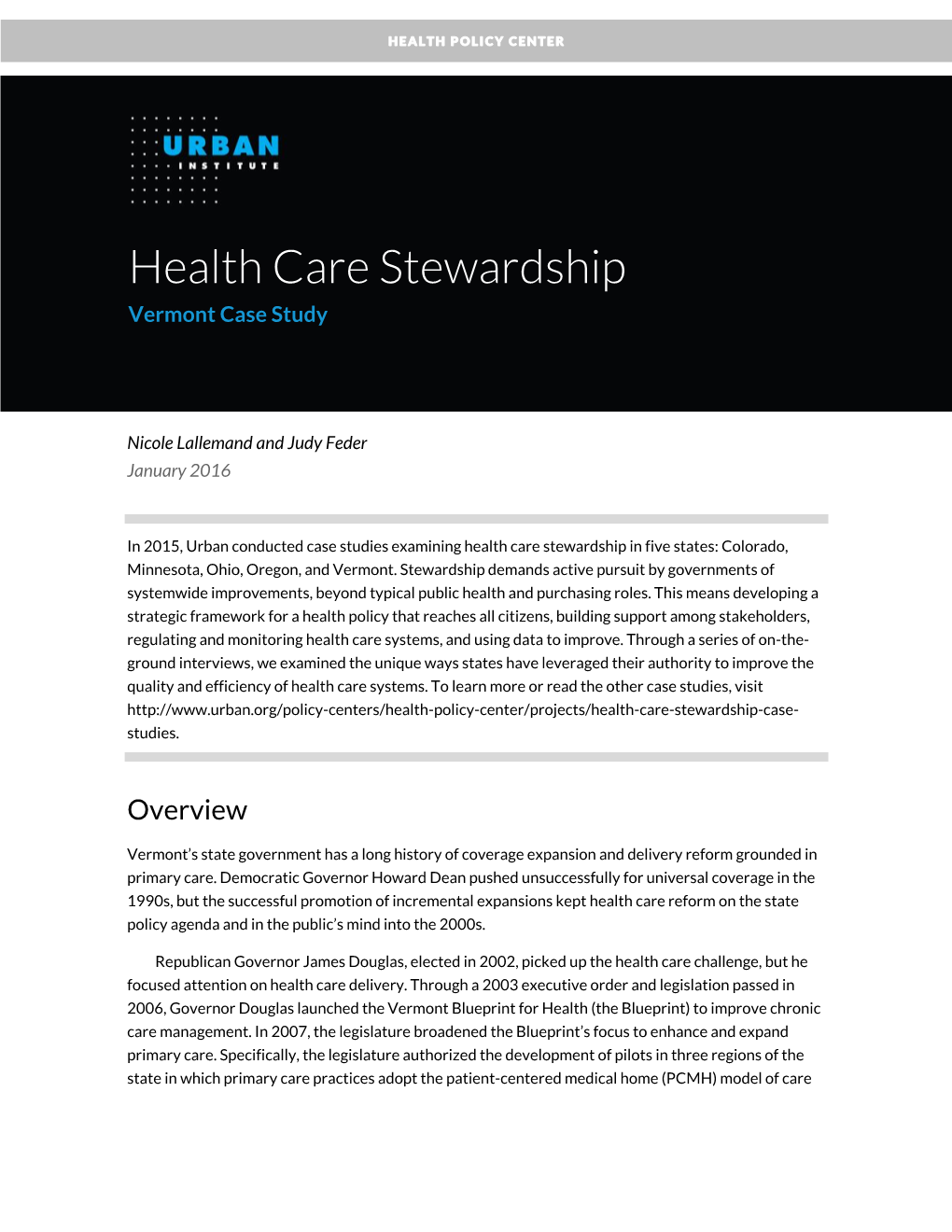 Health Care Stewardship: Vermont Case Study