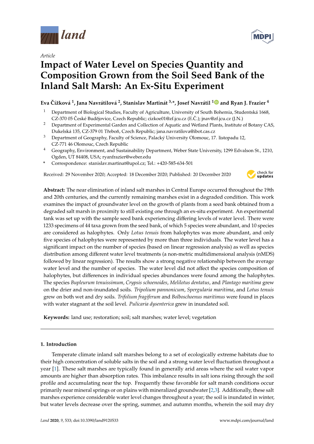 Impact of Water Level on Species Quantity and Composition Grown from the Soil Seed Bank of the Inland Salt Marsh: an Ex-Situ Experiment