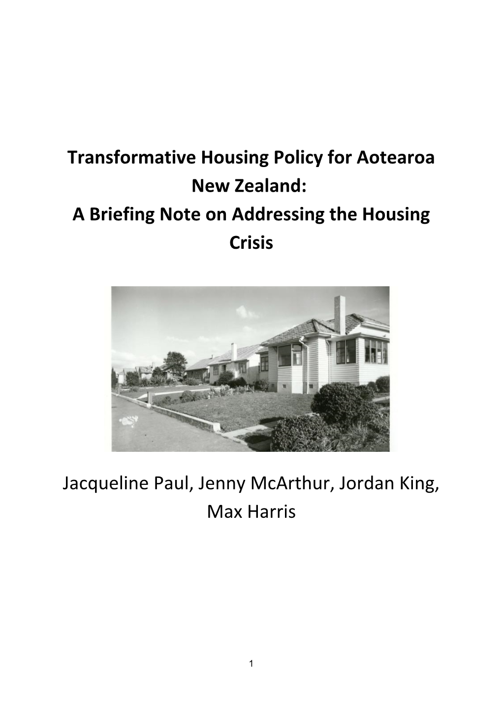 Transformative Housing Policy for Aotearoa New Zealand: a Briefing Note on Addressing the Housing Crisis