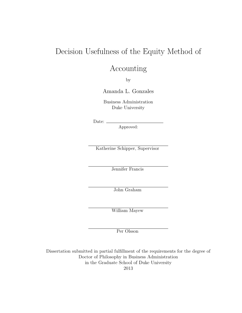 Decision Usefulness of the Equity Method of Accounting