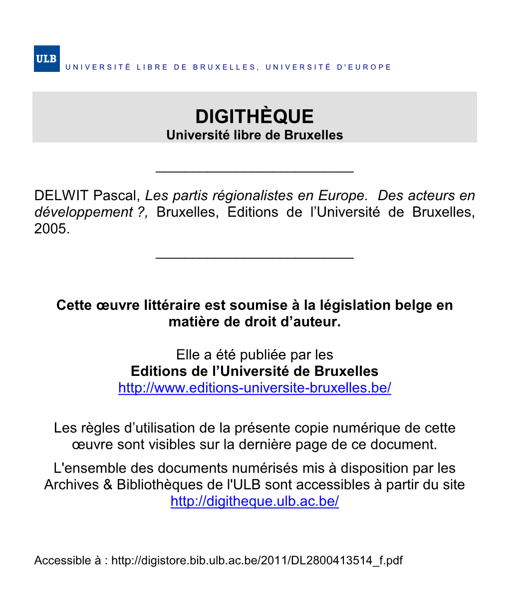 DIGITHÈQUE Université Libre De Bruxelles