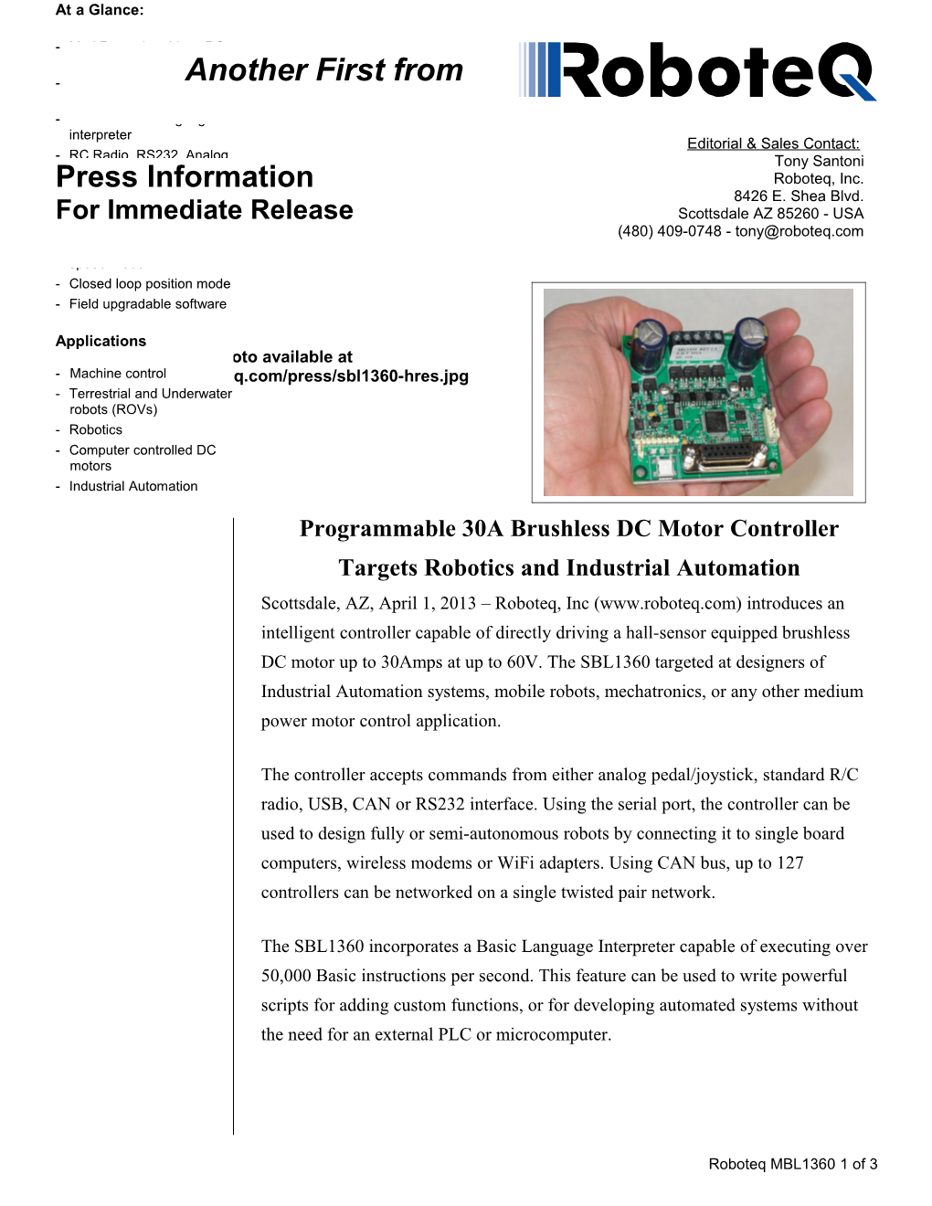 Roboteq Introduces Smart Dual Channel, 240Amps