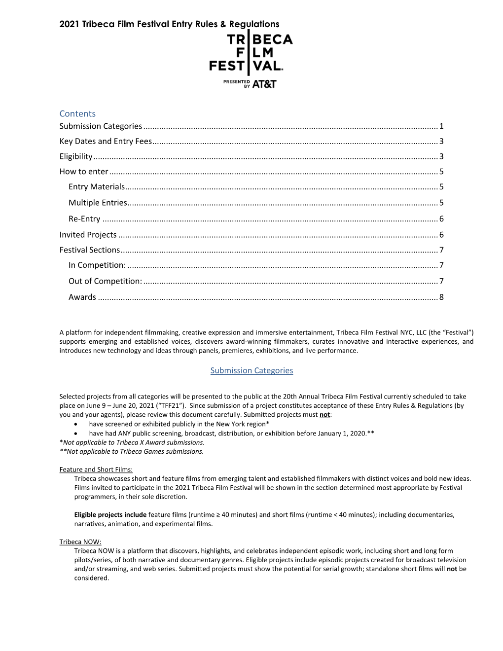 2021 Tribeca Film Festival Entry Rules & Regulations