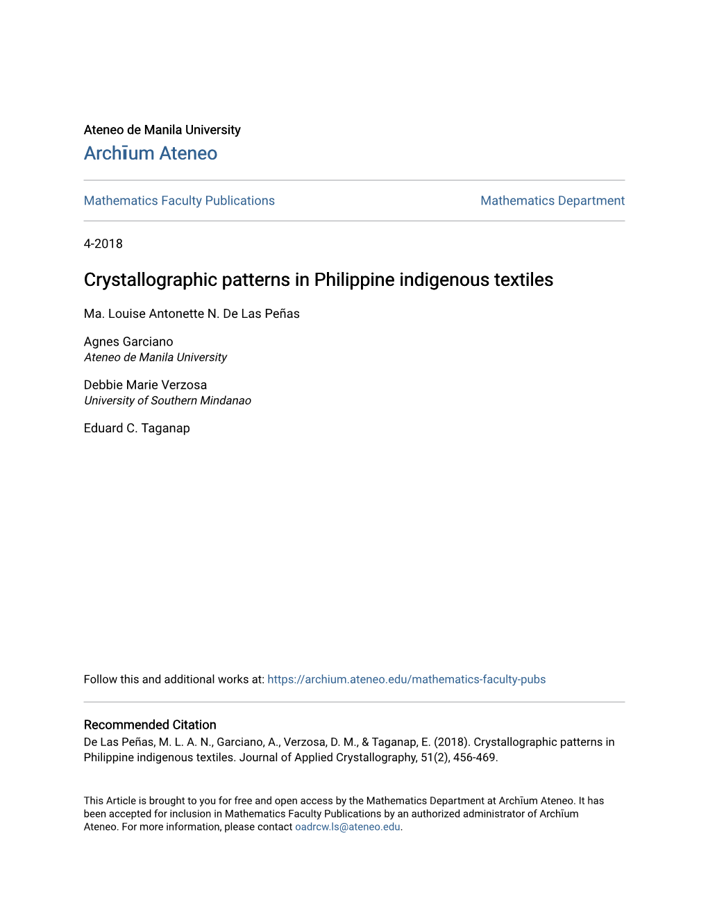 Crystallographic Patterns in Philippine Indigenous Textiles