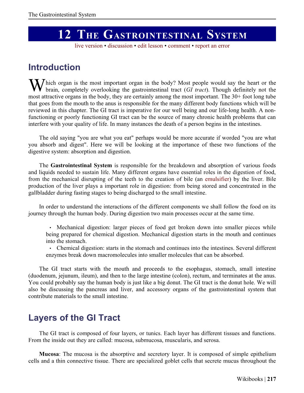 Introduction Layers of the GI Tract