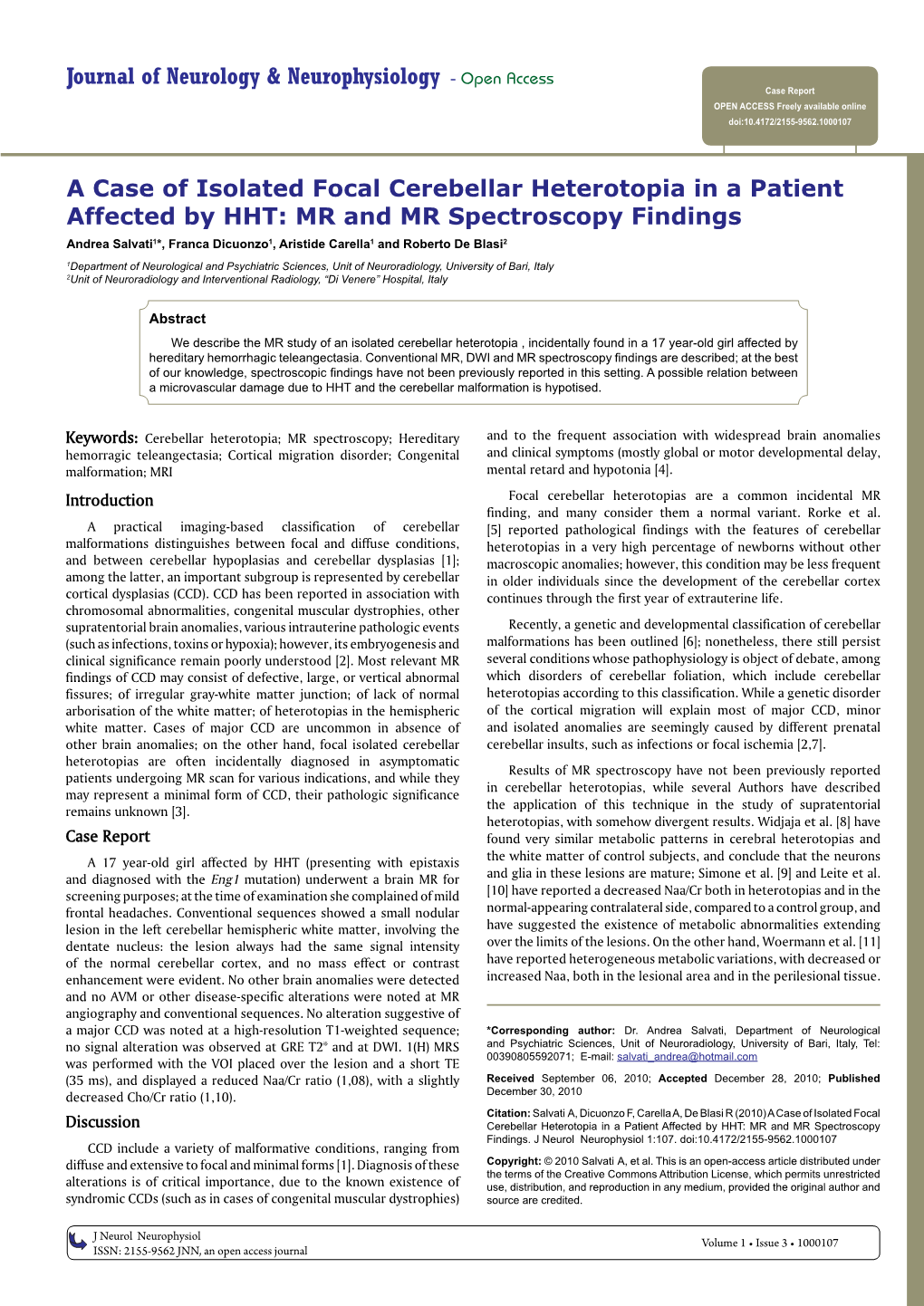 A Case of Isolated Focal Cerebellar Heterotopia in a Patient Affected By