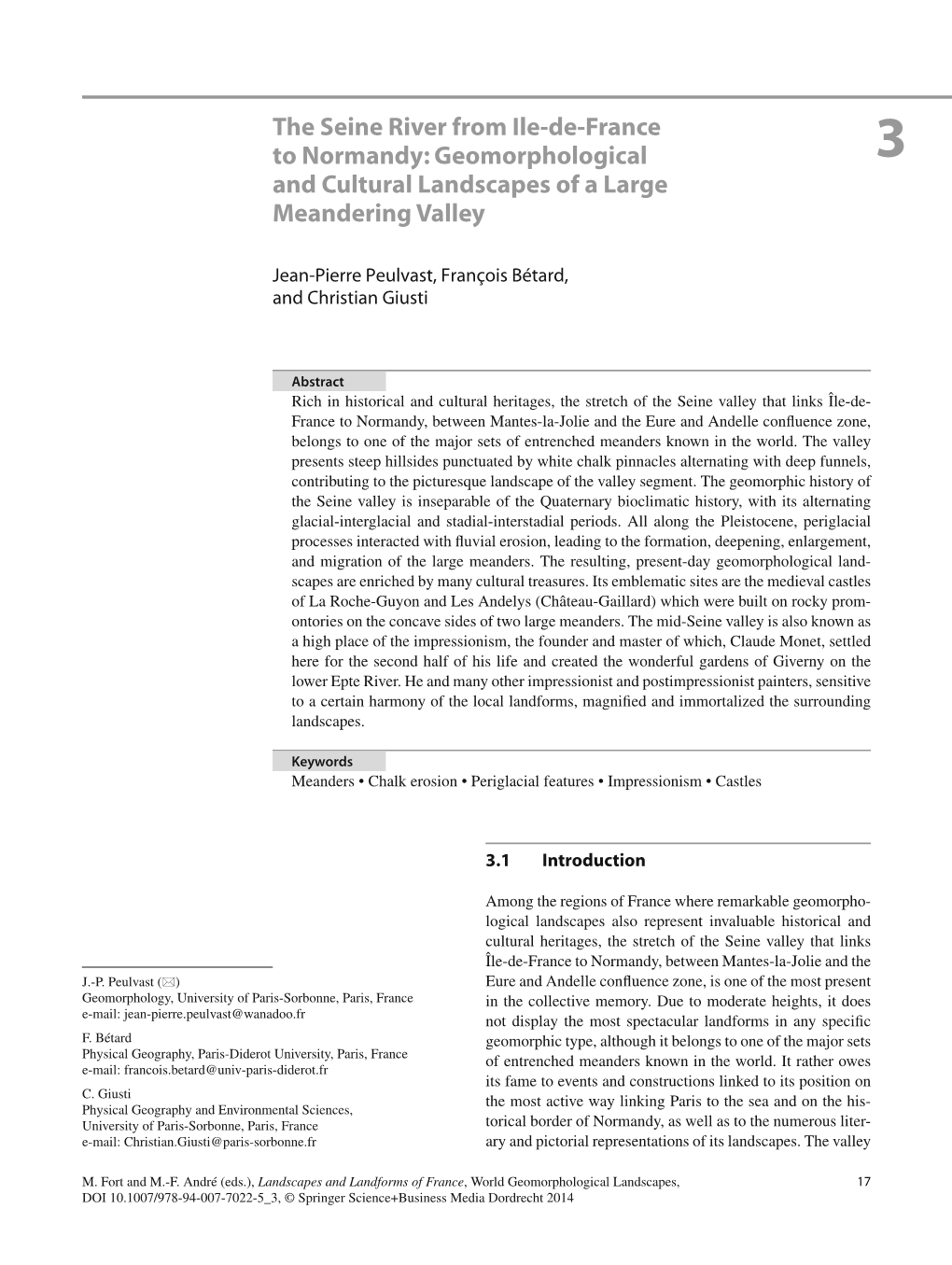 The Seine River from Ile-De-France to Normandy: Geomorphological 3 and Cultural Landscapes of a Large Meandering Valley