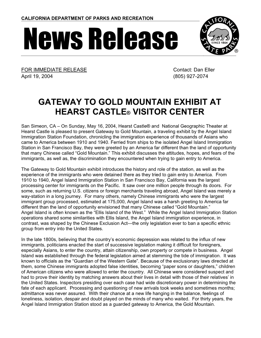 Gateway to Gold Mountain Exhibit at Hearst Castle® Visitor Center