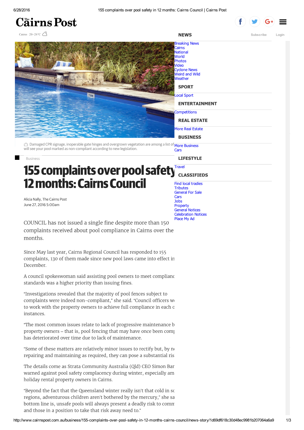 155 Complaints Over Pool Safety in 12 Months: Cairns Council | Cairns Post