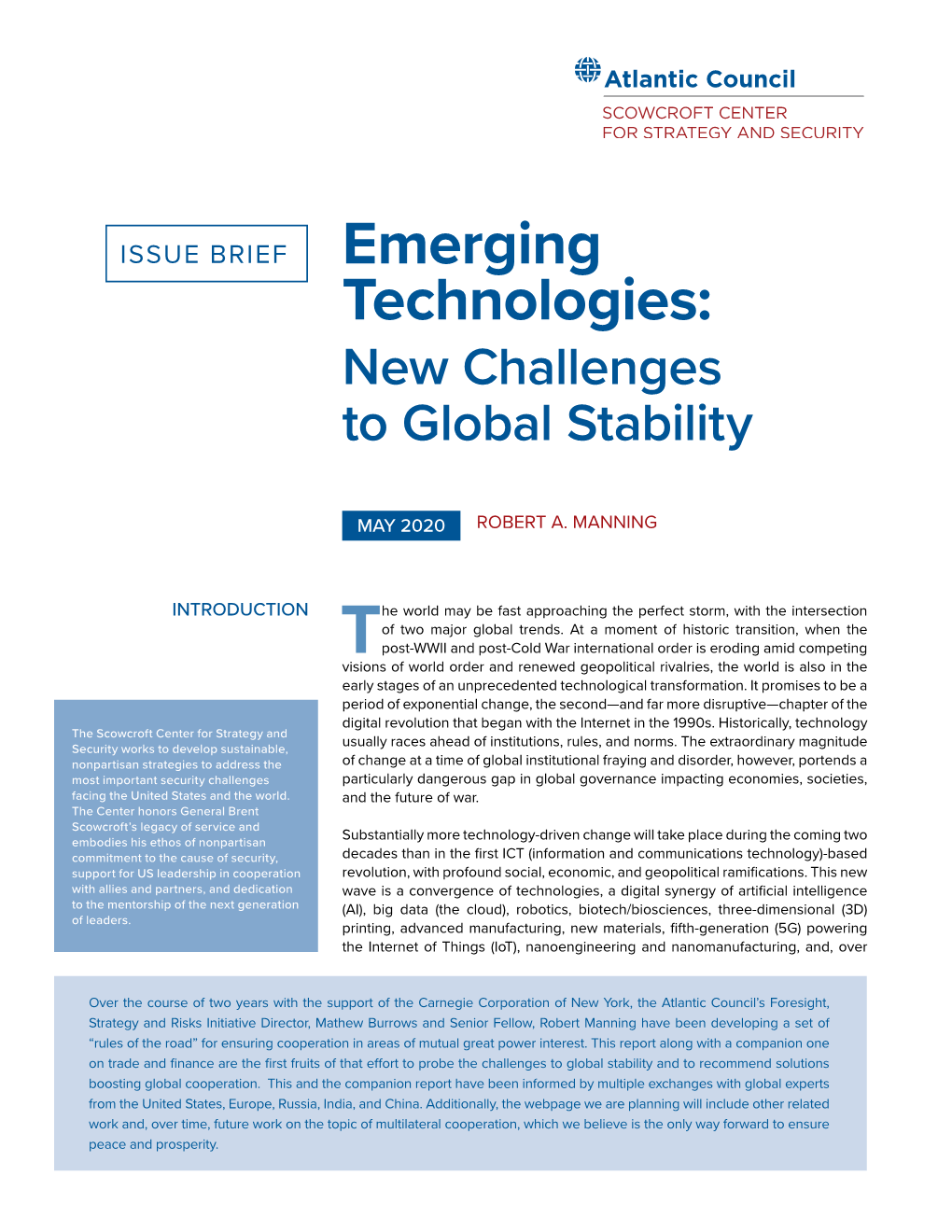 Emerging Technologies: New Challenges to Global Stability