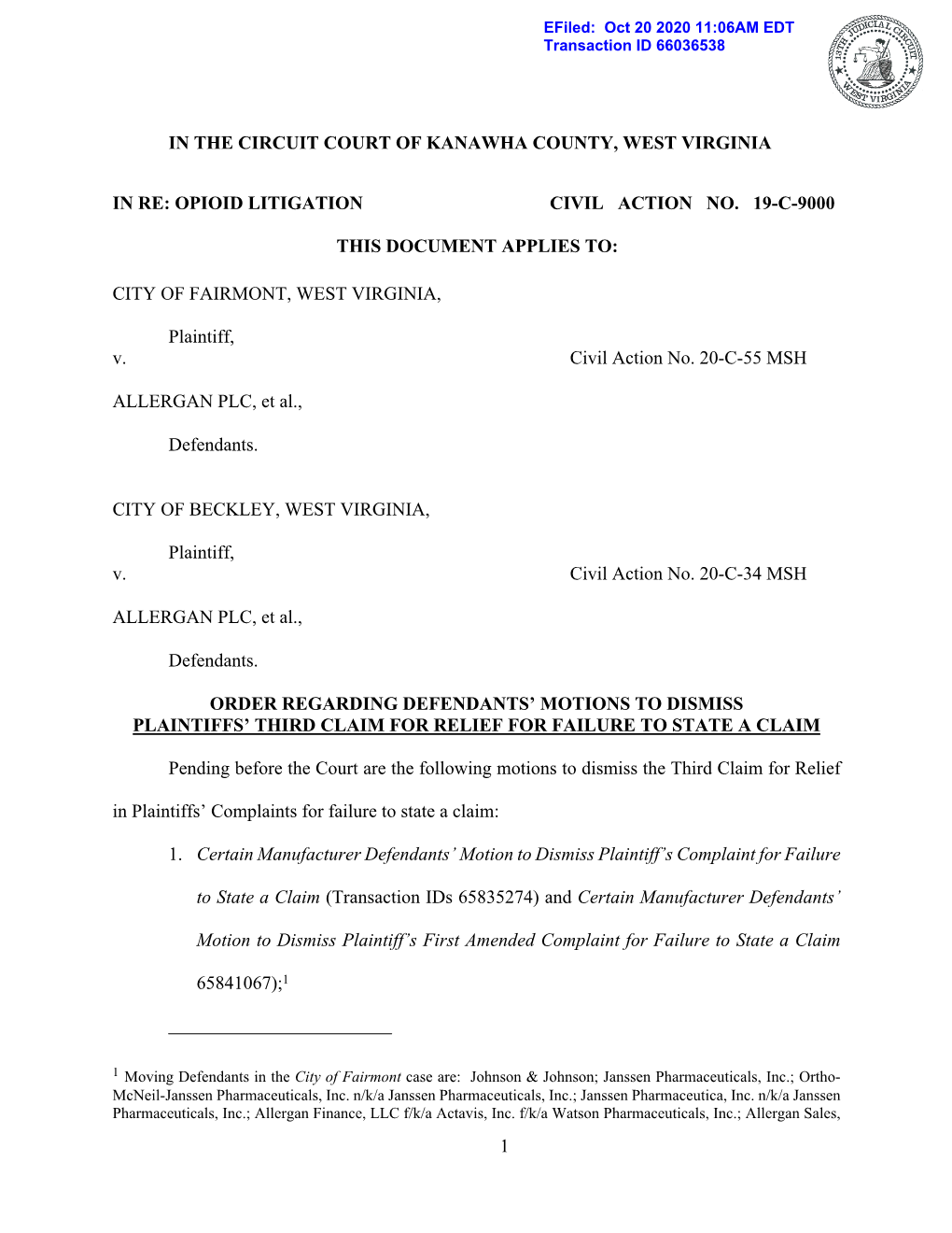 Order Regarding Defendants Motions to Dismiss Third Claim for Relief 10-20