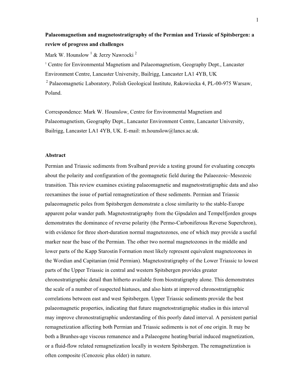 1 Palaeomagnetism and Magnetostratigraphy of the Permian